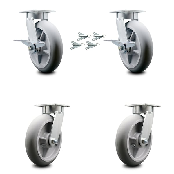 Service Caster 8 Inch Kingpinless Thermoplastic Rubber Wheel Caster Swivel Locks 2 Brakes, 4PK SCC-KP30S820-TPRRD-SLB-BSL-2-BSL-2 - main